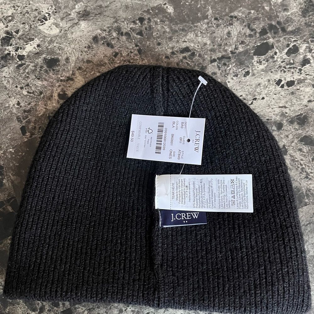 J. Crew WOMen's Black Knit Beanie Hat Super Soft NEW